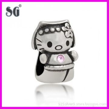925 SILVER PINK CZ COOL KITTY CAT ANIMAL CHARM BEAD FITS ALL EUROPEAN BRACELET